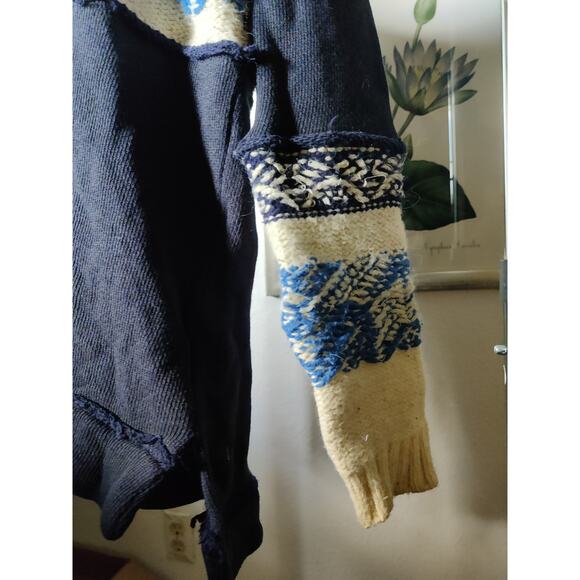 Free People Navy Blue Nordic Knit Thermal Sweater Size M - Picture 3 of 8